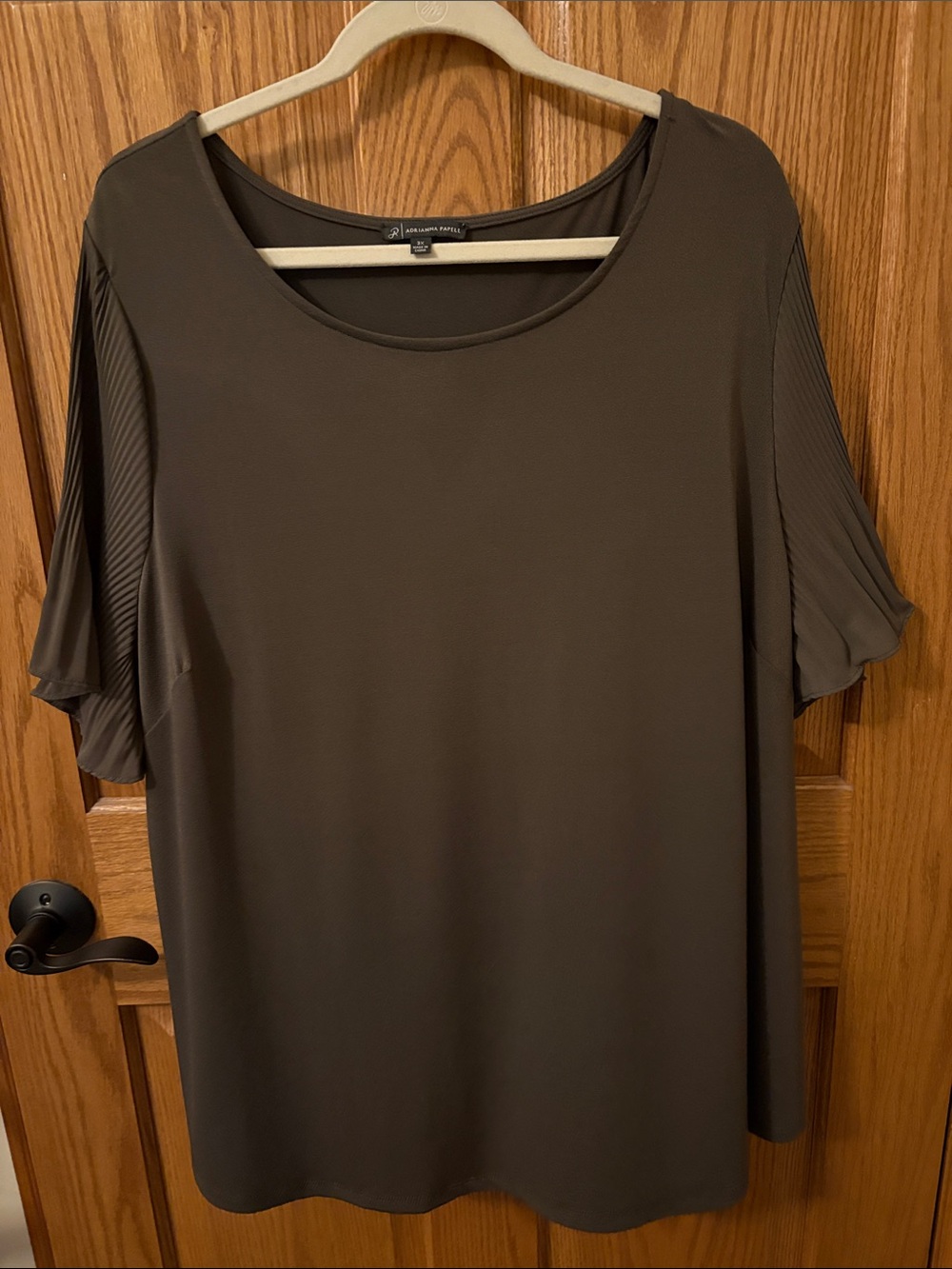 Alfani Olive-Brown Short Sleeve Pleated-Sleeve Top in 3x